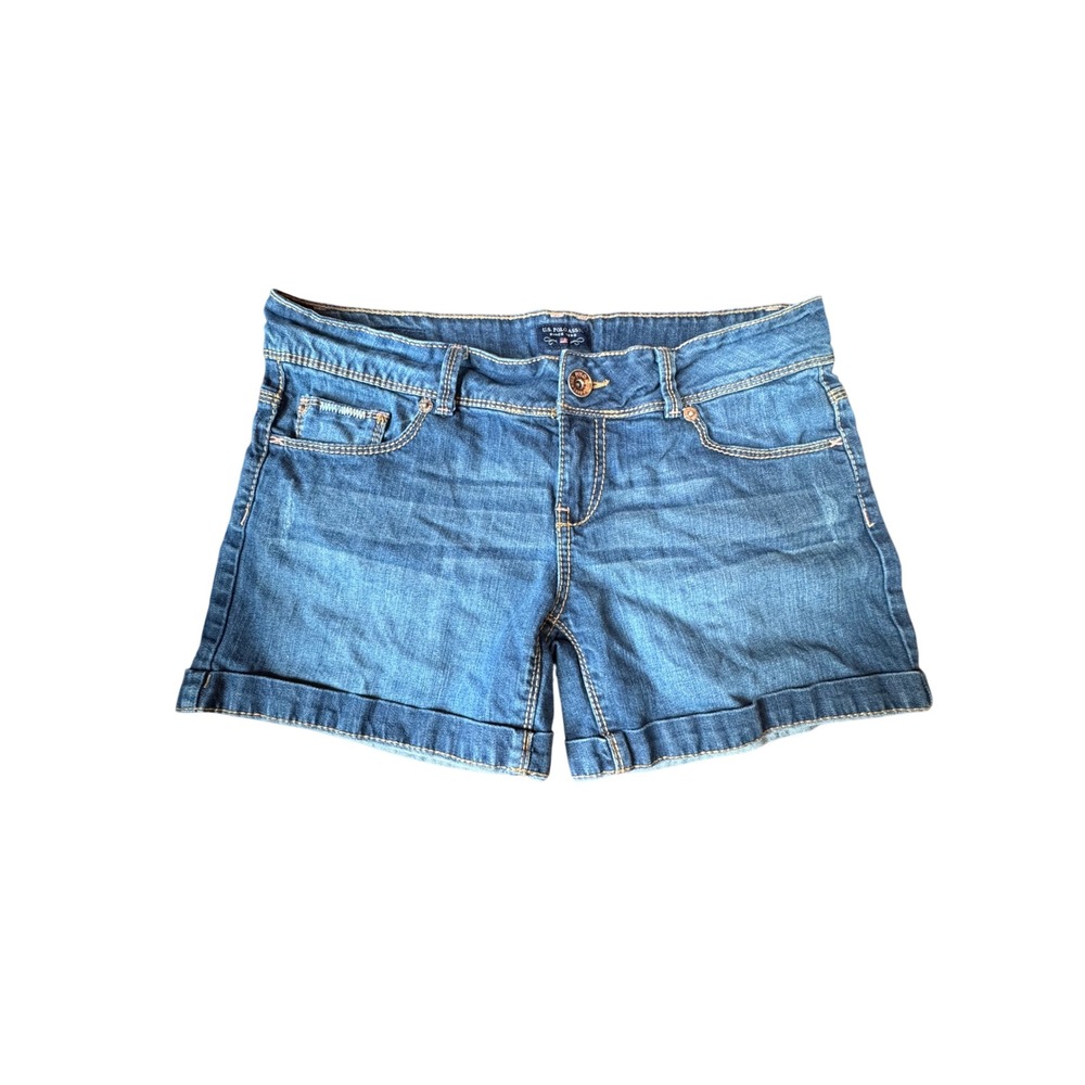 US Polo Assn Womens Denim Shorts Medium Wash Cuffed Blue Jean Shorts Size 9/10